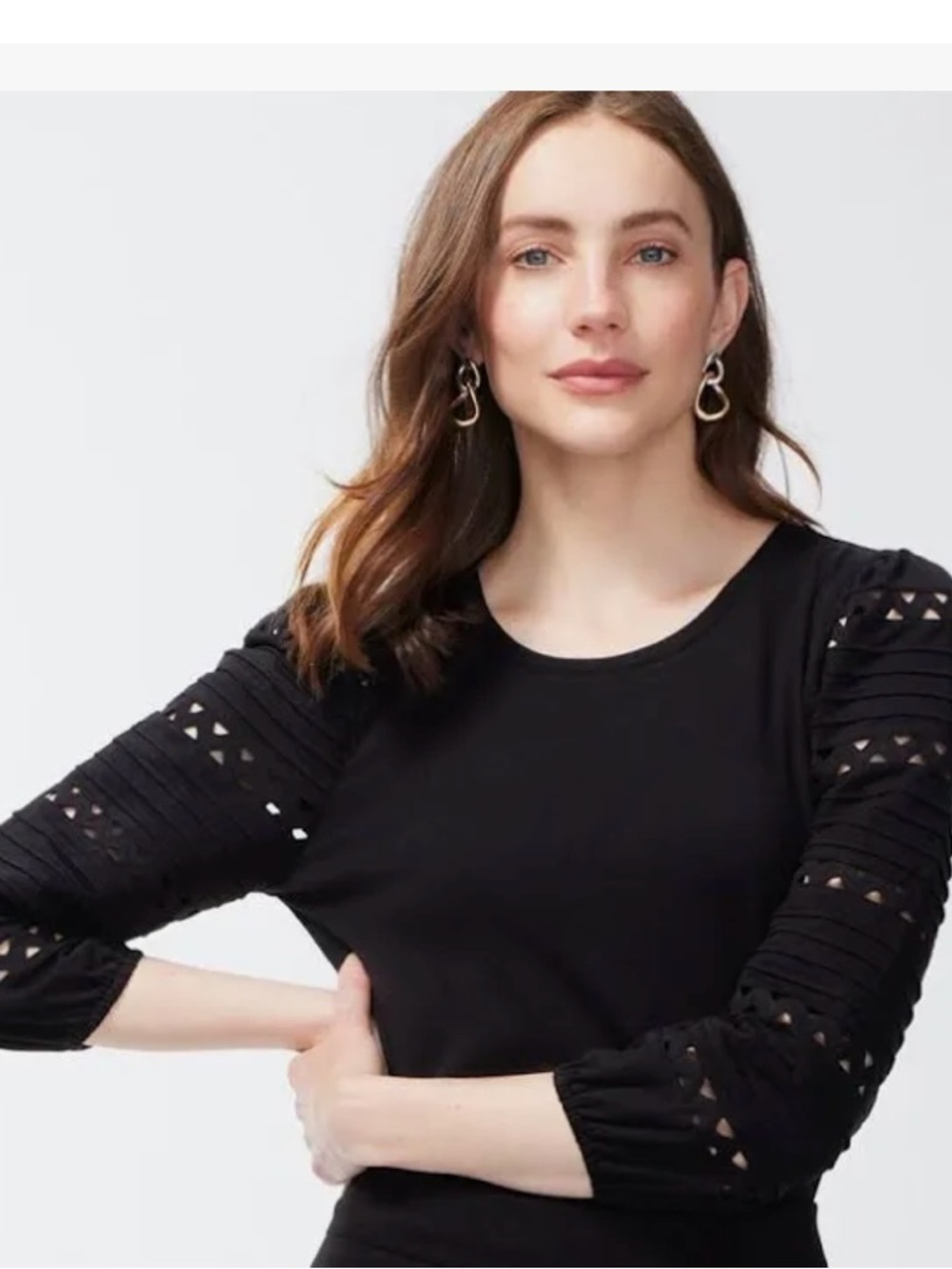 Chico's Black Puff-Sleeve Cutout Knit Top